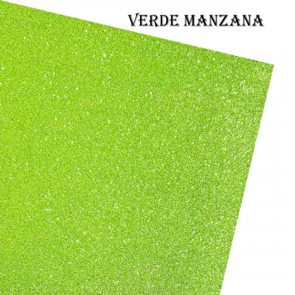 GOMA EVA GLITTER 40x60cm x10 UNIDADES VERDE MANZANA