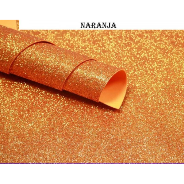 GOMA EVA GLITTER 40x60cm x10 UNIDADES NARANJA