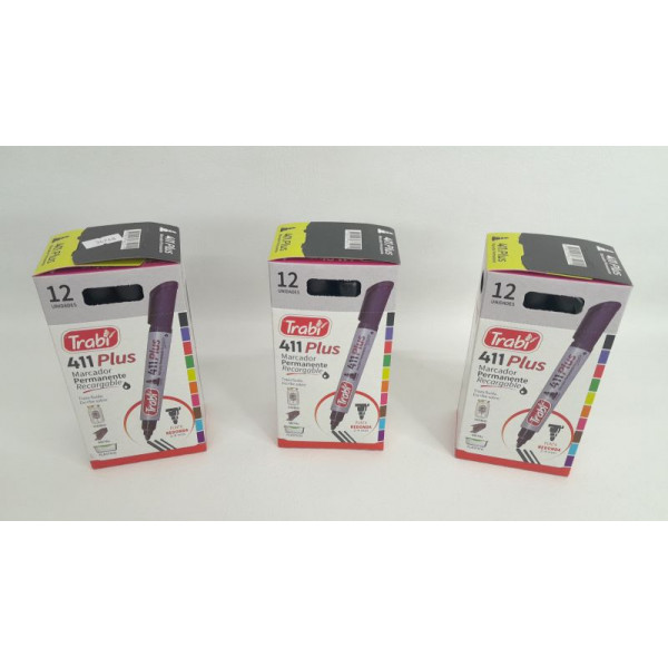 MARCADOR PERM RECARG 411 P/RED X12 NEGRO 6521 TRABI