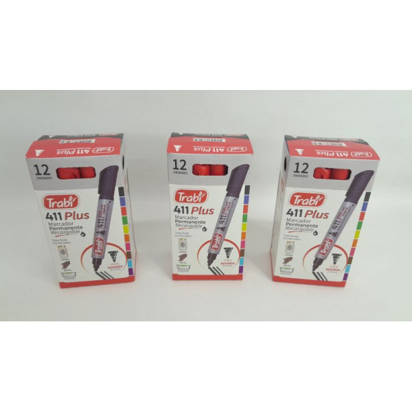 MARCADOR PERM RECARG 411 P/RED X12 ROJO 6523 TRABI