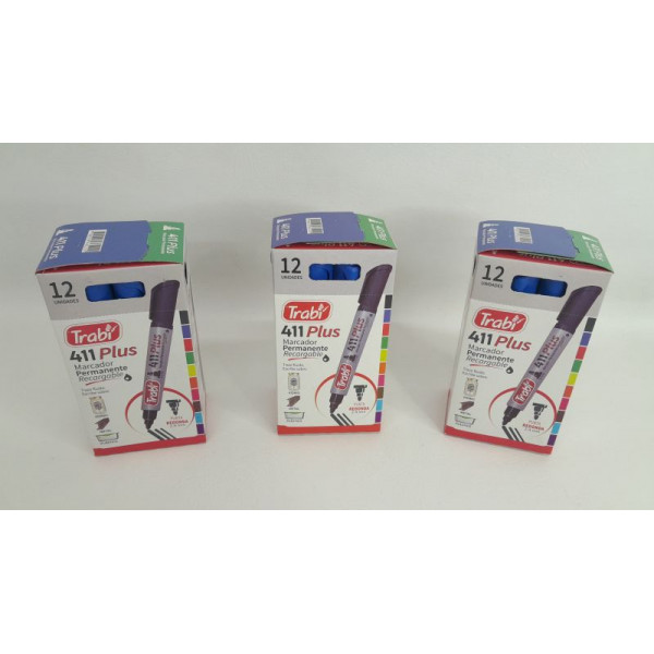MARCADOR PERM RECARG 411 P/RED X12 AZUL 6522 TRABI