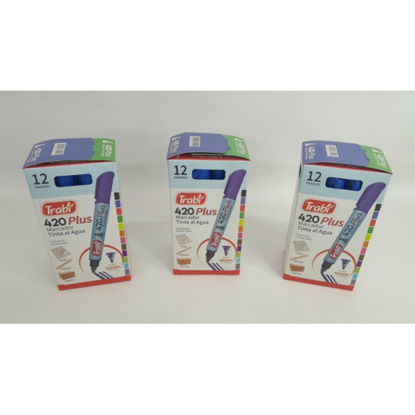 MARCADOR AL AGUA 420 P/RED X 12 AZUL 1522  TRABI