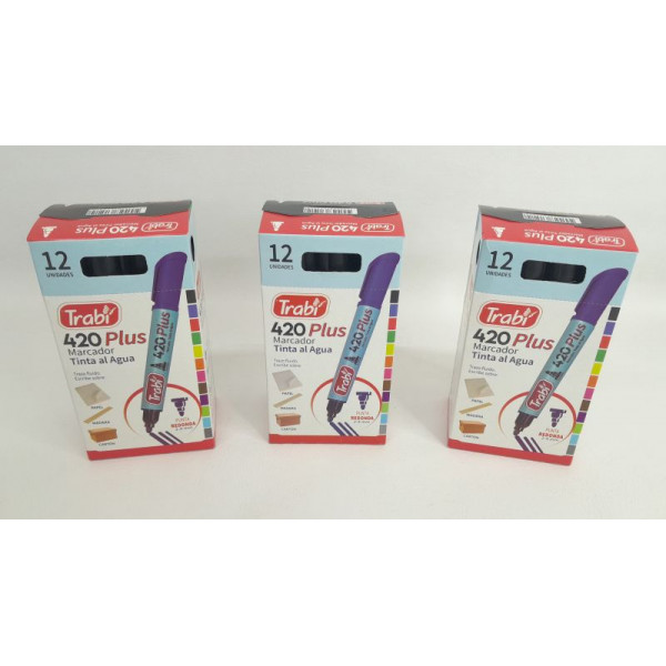 MARCADOR AL AGUA 420 P/RED X 12 NEGRO 1521 TRABI