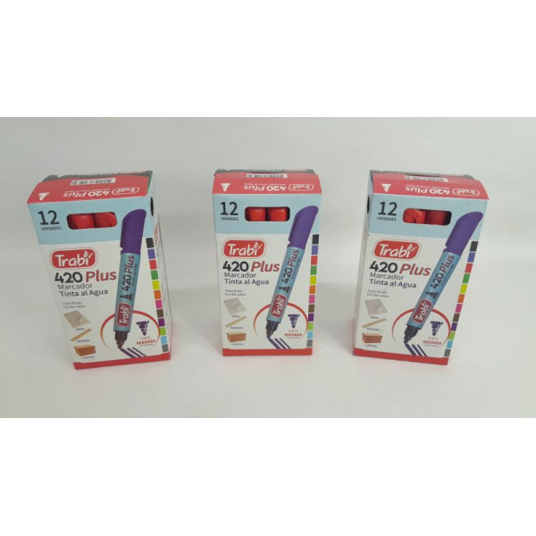MARCADOR AL AGUA 420 P/RED X 12 ROJO 1523 TRABI