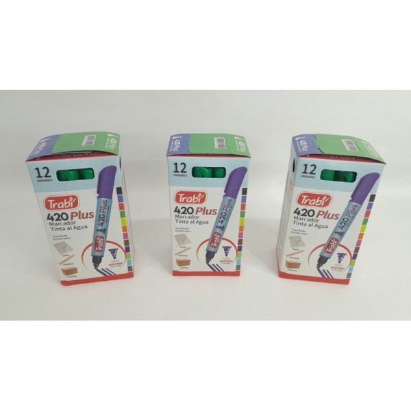 MARCADOR AL AGUA 420 P/RED X 12 VERDE 1524 TRABI