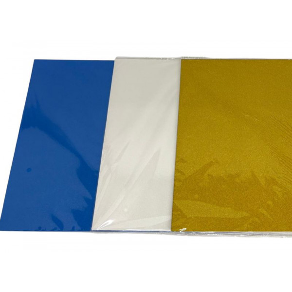 CARTULINA GLITTER X10 35X50cm BLANCO/CELESTE/DORADO 8905