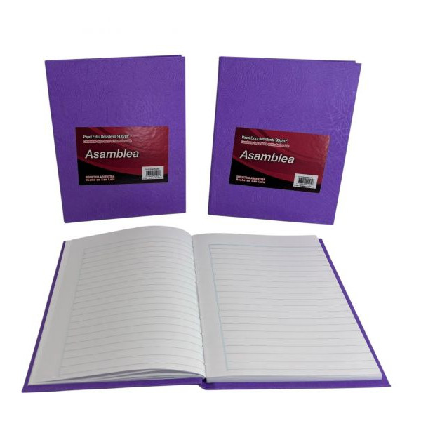 CUADERNO 19X23.5  RAYADO 98hjs 90gr T/D LILA 427 ASAMBLEA