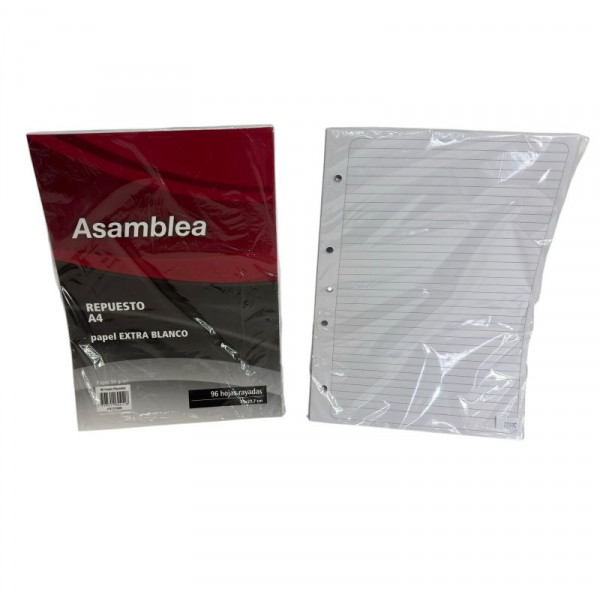 REPUESTO A4 RAYADO 96hjs 90gr 5 PERF 290 ASAMBLEA