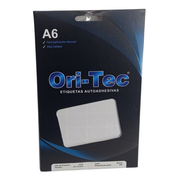 ETIQUETAS AUTOADHESIVAS A6 BLANCO 22X16mm CAJA X30  2216  ORITEC