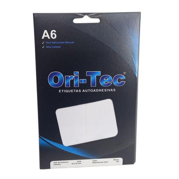 ETIQUETAS AUTOADHESIVAS A6 BLANCO 50X20mm CAJA X30 5020  ORITEC