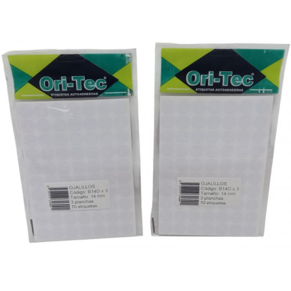 OJALILLOS AUTOADHESIVOS 14mm BOLSA X3 HOJAS B140X3  ORITEC