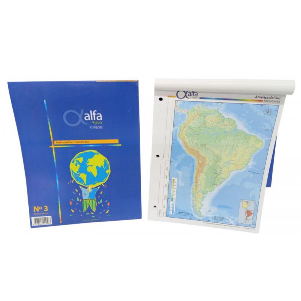 MAPA Nro 3 AMERICA DEL SUR FISICO-POLITICO  X40u  3240583 ALFA