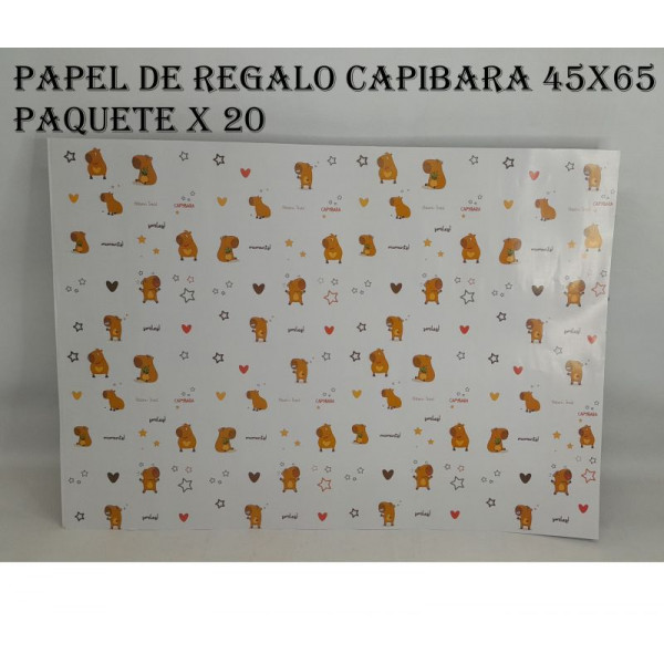 PAPEL DE REGALO CAPIBARA 65X45 (X20)