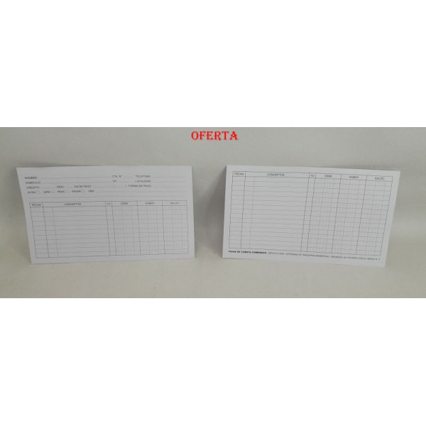 FICHA CUENTA CORRIENTE Nro 3 X100 UNIDADES 20X12CM 603