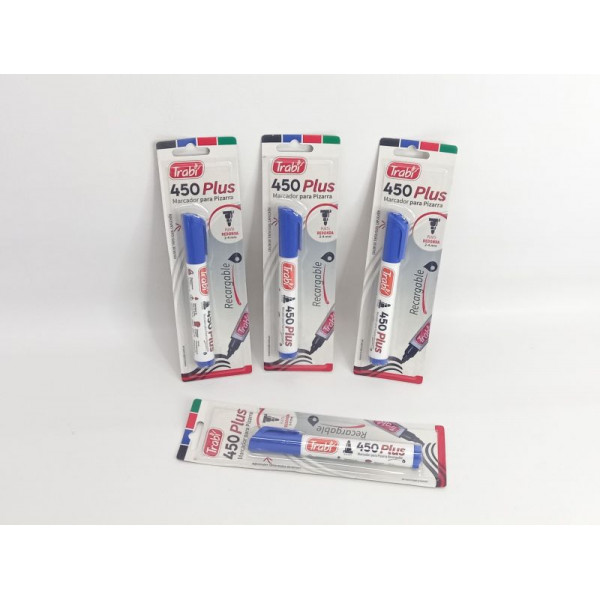 MARCADOR P/PIZARRA AZUL RECARGABLE BLISTER 450 PLUS TRABI