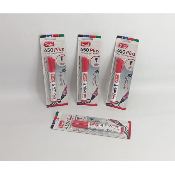 MARCADOR P/PIZARRA  ROJO RECARGABLE BLISTER 450 PLUS TRABI