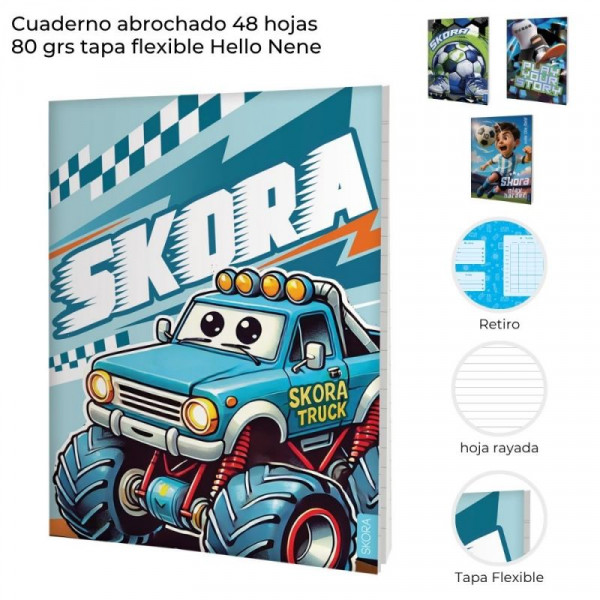 CUADERNO TAPA FLEXIBLE 48hjs 80grs NENE SKORA 42040